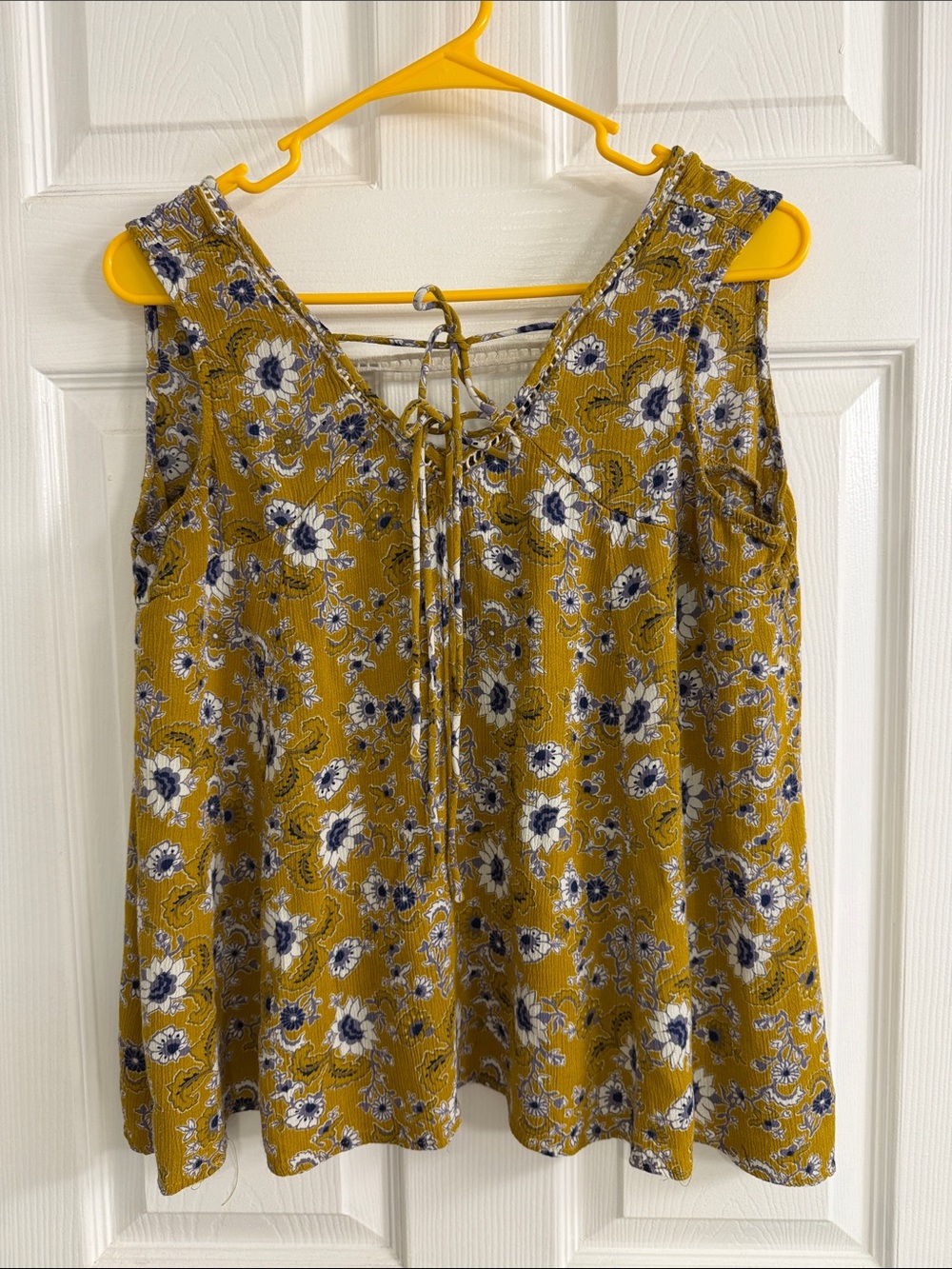 Copper Key Mustard Floral Lace-Up V-Neck Camisole